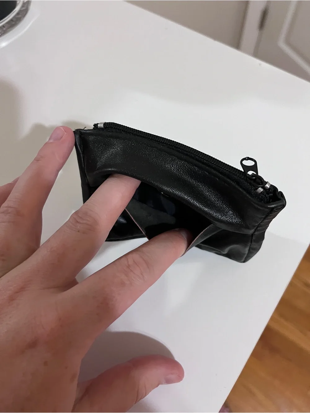 Black Leather Zip Wallet Pouch